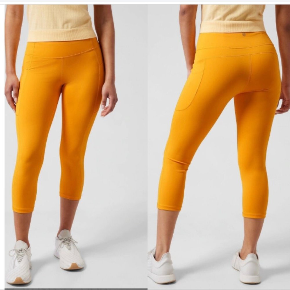 NWT Athleta Radiant Sunrise Yellow Ultimate Stash II Capri Legging Wicking - Picture 3 of 10